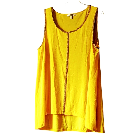 🔥SALE🔥 Spence Sleeveless Yellow Top Gold Embellishments Hi Low Sz. XL - Picture 2 of 12